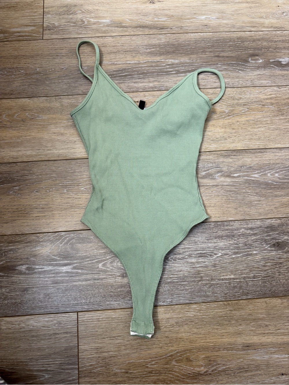 Lulu's Sage Green Ribbed V-Neck Bodysuit